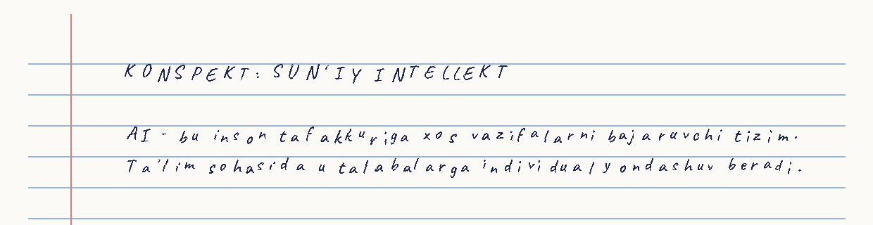 AI tomonidan qo'lyozma uslubida tayyorlangan konspekt namunasi